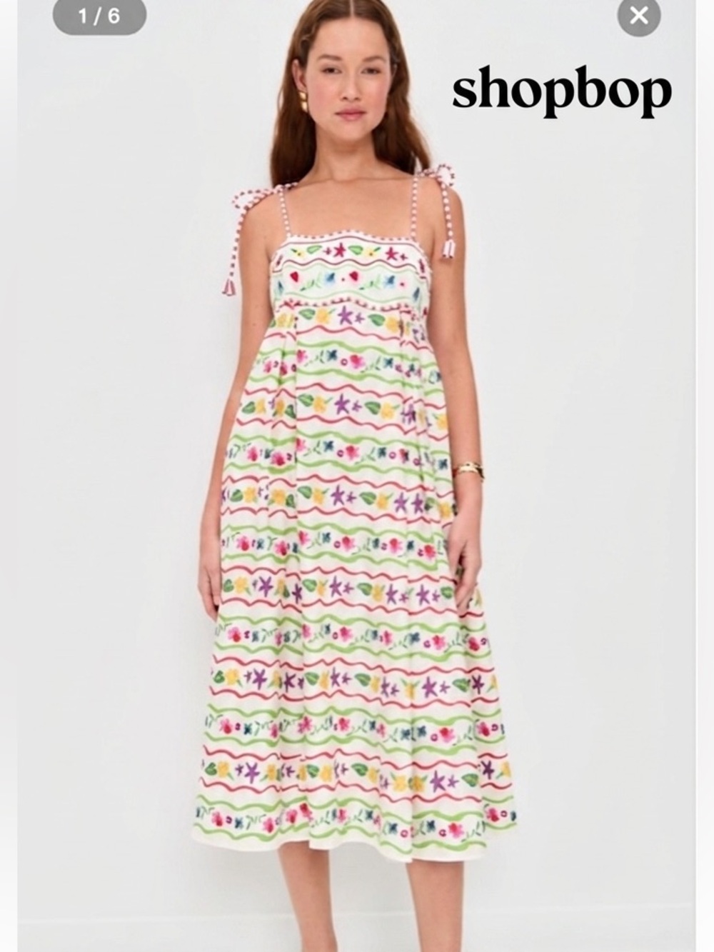 CeliaB Lola Floral White Midi Dress with Multicolor Embroidered Stripes Shopbop
